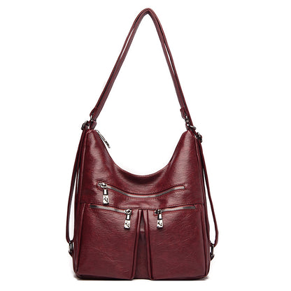 Soft Leather Solid Color Large Shoulder Bag