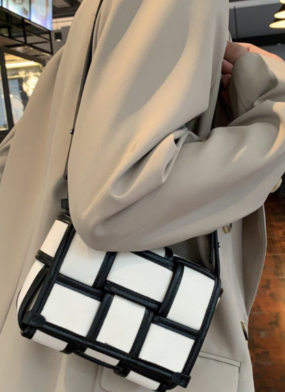 Black & White Minimalist Canvas Weaved Bag
