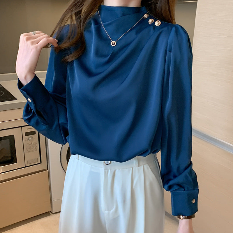 Women’s Silk Satin Shirt With Puff Long Sleeves- Luxury & Elegance