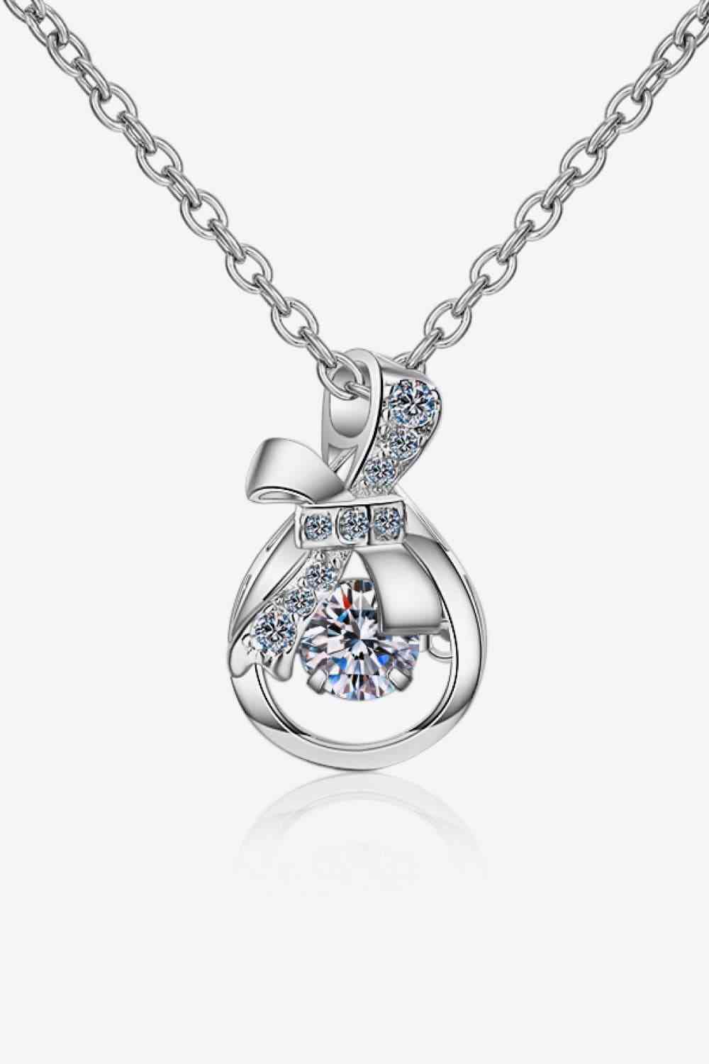 Ribbon Drop Sterling Silver Necklace (1 Carat)